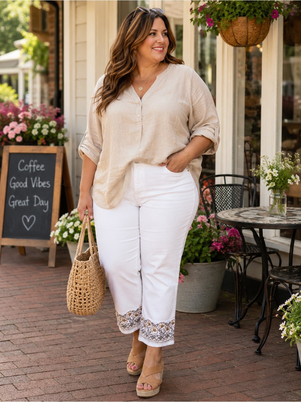 Cato White Embroidered Hem Crop Jeans Women’s Plus Size 20W Stretch